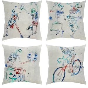 4pcs, Encrypted Linen Printed Pillowcases, Skull Haunted House Bone Frame Letter